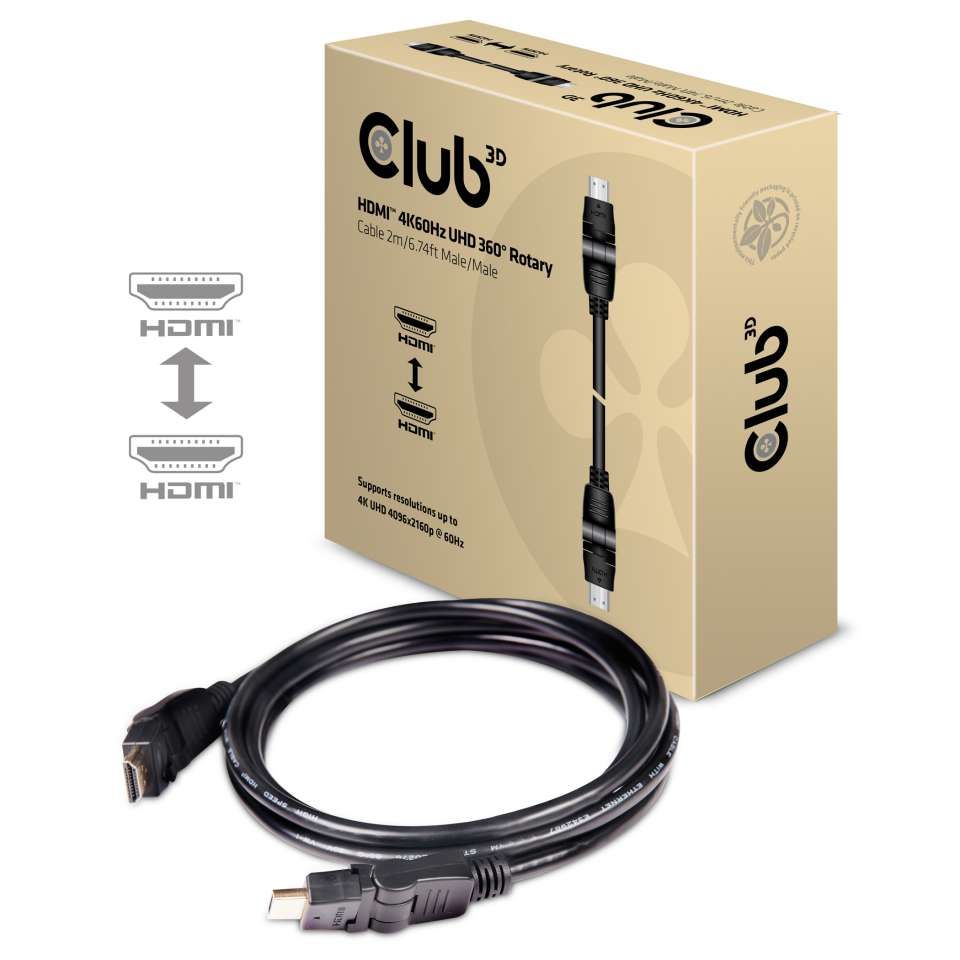 Club 3D HDMI 2.0 Cable - 2m - 4K60Hz - 3D - Rotary - Black