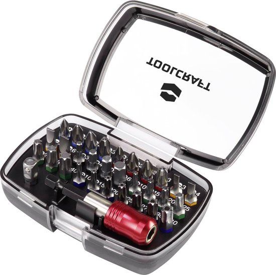 Toolcraft 1613599 Bitset 32-delig - Plat, Kruiskop Phillips, Kruiskop Pozidriv, Inbus, T-profiel met gat, T-profiel