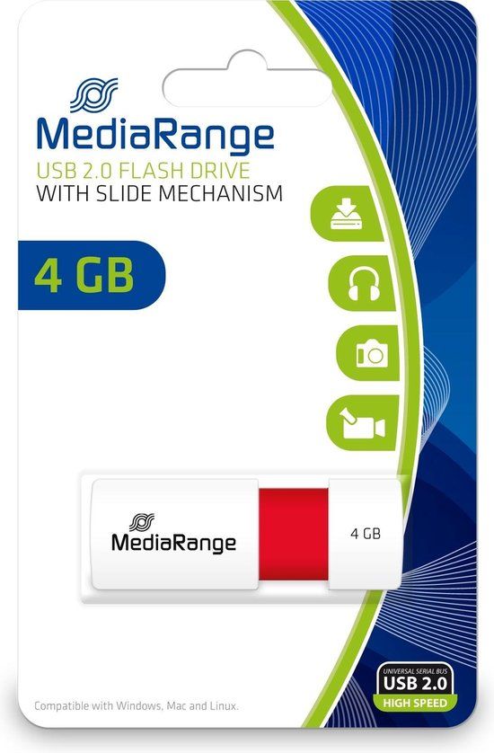 MediaRange MR970 USB Flash Drive - 4GB - USB 2.0 - Red/White