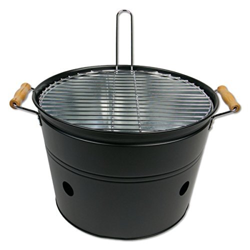 Kaemingk 73815 BBQ-bucket, ijzer, matzwart, Ø 33 x 24 cm, houtskoolgrill, campinggrill, balkongrill, outdoor grill, mini grill, faux leer, meerkleurig