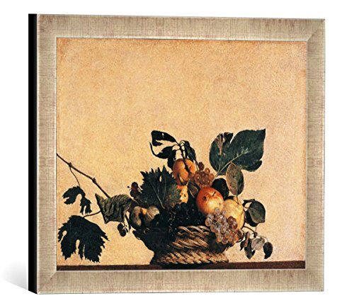 kunst für alle Ingelijste foto van Michelangelo Merisi Caravaggio "De fruitmand", kunstdruk in hoogwaardige handgemaakte fotolijst, 40x30 cm, zilver raya