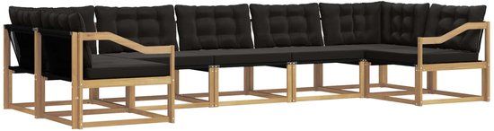 vidaXL Hoek loungeset 7-zits Wit en zwart Acacia hout