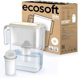 Ecosoft Slim Waterfilterkan, ivoor, inhoud 3,5 l, vermindert chloor en kalk, compact ontwerp voor koelkast, inclusief filter