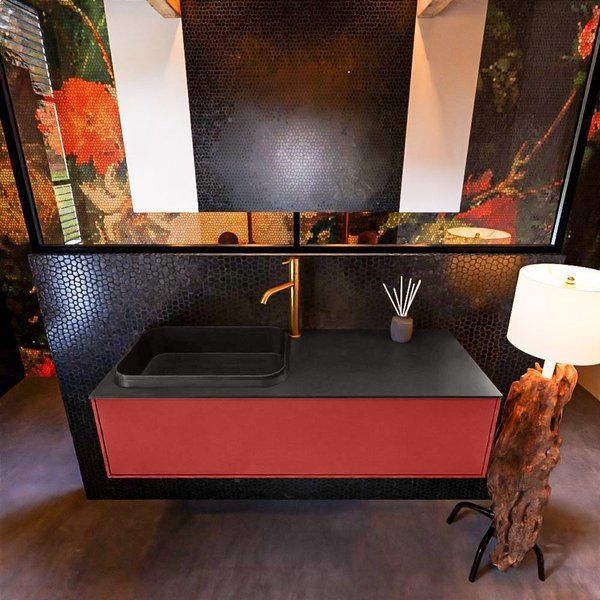 Mondiaz ERIN 120cm badmeubelset onderkast kleur Fire met 1 lade Wastafel RIDGE links 1 kraangat kleur Urban ERIN11097