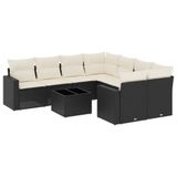 vidaXL 9-delige Loungeset met kussens, polyrattan, zwart