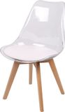 Urban Living DOORZICHTIGE SCANDINAVISCHE STOEL MET WIT KUSSEN EN HOUTEN POTEN x4