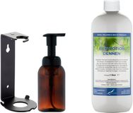 Claudius Cosmetics B.V. Claudius Zeepdispenser 300 ml amber bruin hervulbaar + 1 Liter Bodylotion Dennen navulling (inclusief beugel)