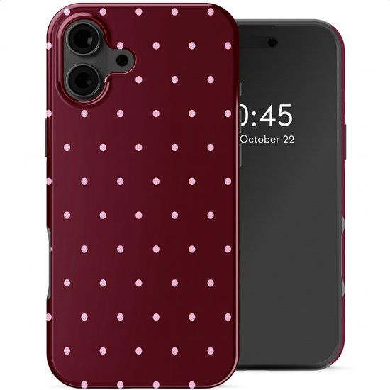 Selencia Hoesje - Geschikt voor Apple iPhone 16 - Backcover - Happy Dots Burgundy