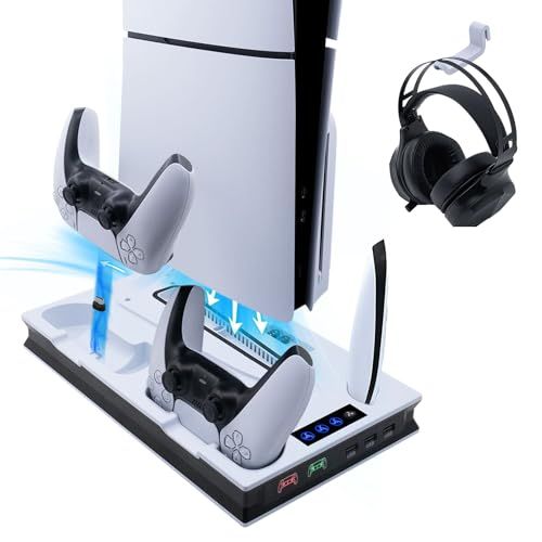 Wigearss Verticaal koelstation voor PS5 Slim met dubbele controller oplader