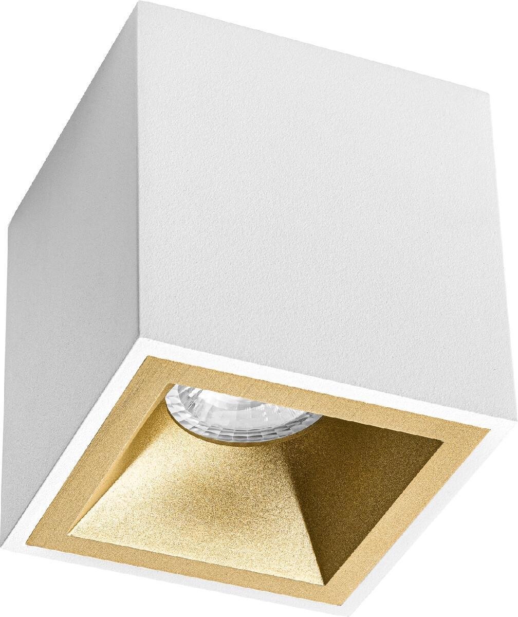 Qualu Opbouwspot GU10 - Proma Cliron Pro - Opbouw Vierkant - Mat Wit/Goud - Aluminium - Verdiept - 90mm