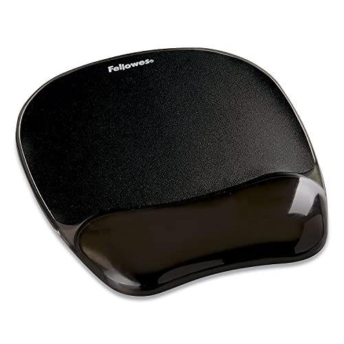 Fellowes Muismat met polssteun, Crystal Gel, ergonomische muismat van transparante gel, zwart
