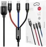 Baseus Three Primary Colors - Oplaadkabel - 3-in-1 USB naar USB-C, Lightning & Micro-USB - 3.5A - 0,3 Meter
