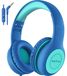 Merkloos Koptelefoon kinderen Koptelefoon kind - Bedraad met microfoon - 3,5 mm jack - Blauw groen - Volumebegrenzer 85/94 dB