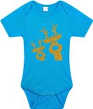 Bellatio Decorations Baby Romper Blauw Glitter Goud Rendier Kerstcadeau 68