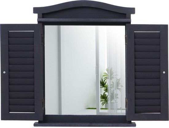 MCW Wandspiegel Spiegelraam met luiken - 53x42x5cm - donkergrijs