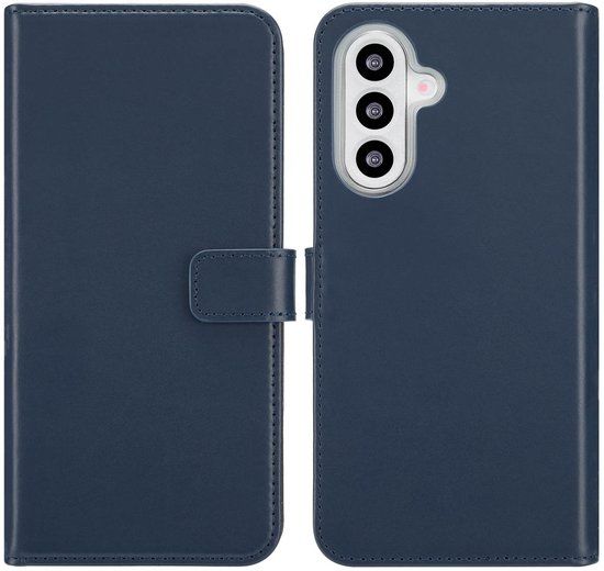 Selencia Hoesje - Geschikt voor Samsung Galaxy A26 - Echt Lederen Bookcase - Blauw