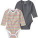 LUPILU Babyrompers, 2 stuks, van puur biologisch katoen. (Donkergrijs/gestreept, 74/80)
