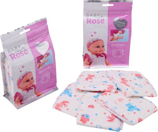 Johntoy Luiers Baby Rose - 5-delig - Roze/Blauw - Katoen - 13 x 20 cm