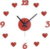 Merkloos Relaxdays 3D wandklok met hartjes en cijfers - Ø 50-100 cm - rood