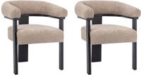 Vente-unique Set van 2 stoelen met armleuningen van boucléstof en heveahout - Taupegrijs en zwart - LIVELIA