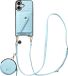 AVY Leren Hoesje geschikt voor Apple iPhone 16 | Met Koord, Wallet en Pouch | Compatibel met MagSafe | Leather Case met 130CM Koord | Long Leather | Croco Blauw