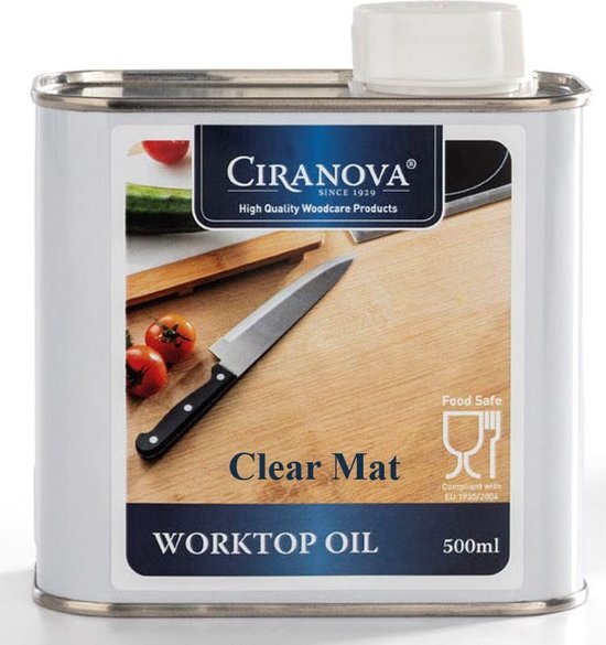 Ciranova Worktop Oil Clear Mat - Perfecte afwerking voor houten werkbladen in contact met voedsel - 500 ml Mat
