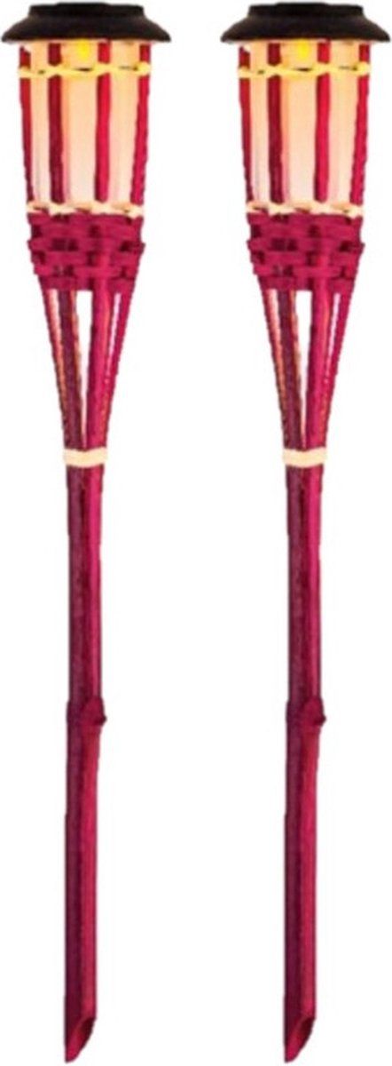 Lumineo 2x Roze Led Solar Fakkel Bodi 54cm - Bamboe - Vlam