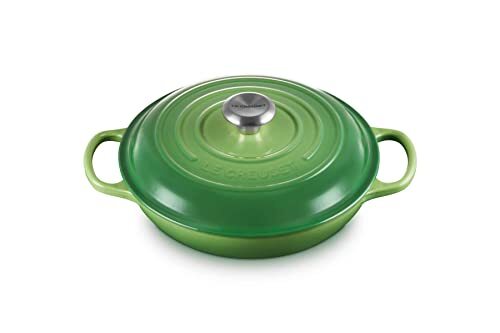 LE CREUSET Le Creuset Kenmerkende geëmailleerde gietijzeren ondiepe braadpan met deksel, 26 cm, 2 liter, Bamboo