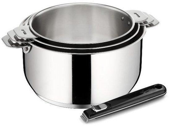 Lagostina Serie van 3 RVS steelpannen 16/18/20cm + handvat