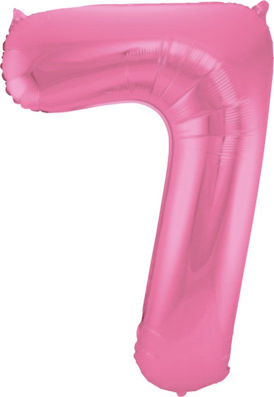 Folat Folieballon Cijfer 7 Roze Metallic Mat - 86 cm