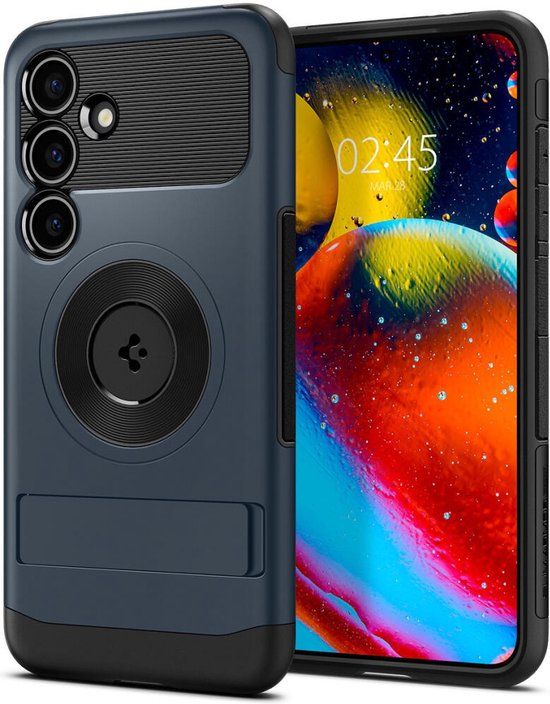 Spigen Slim Armor MagFit Hoesje Geschikt voor Samsung Galaxy S24 | Back Cover Compatibel met MagSafe | met Standaard | Air Cushion technologie | Metal Slate