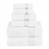 Elegant Comfort Premium katoenen 6-delige handdoekenset, inclusief 2 washandjes, 2 handdoeken en 2 badhanddoeken, 100% Turks katoen - zeer absorberende en superzachte handdoeken voor de badkamer, wit