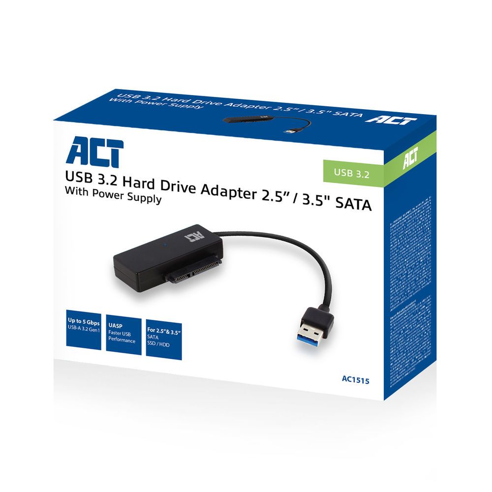 ACT USB 3.0 naar SATA Adapterkabel voor 2.5/3.5 inch SSD/HDD - Zwart