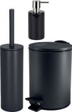 Spirella Set d'accessoires de salle de bain - Brosse de toilette/poubelle à pédale/distributeur de savon - métal/céramique - noir