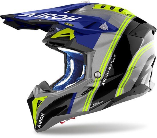 Airoh Aviator 3 Hima Blauw Geel Crosshelm - Maat S - Helm