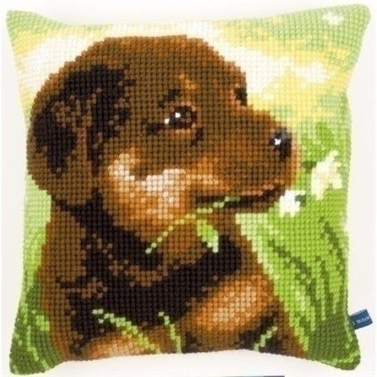 Vervaco Borduurkussen Rottweiler pup 0150689 handwerkkussen 40 x 40 cm