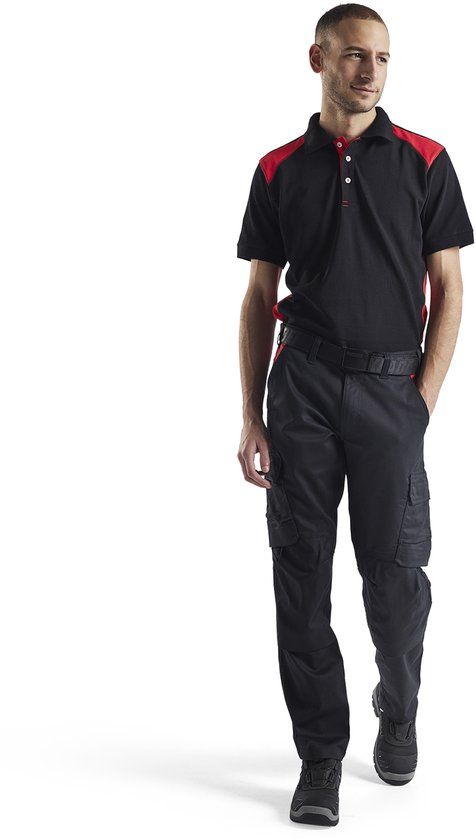 Blåkläder Industrie werkbroek stretch met kniezakken 1448-1832 - Zwart/Rood - C60