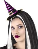 Atosa Halloween heksenhoed - mini hoedje op diadeem - zwart/paars