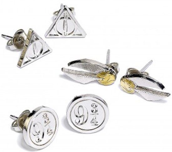The carat shop Harry Potter Dearhly Hallows Golden Snitch Platfrom 9 3/4 Stud Earring Oorbellen Set