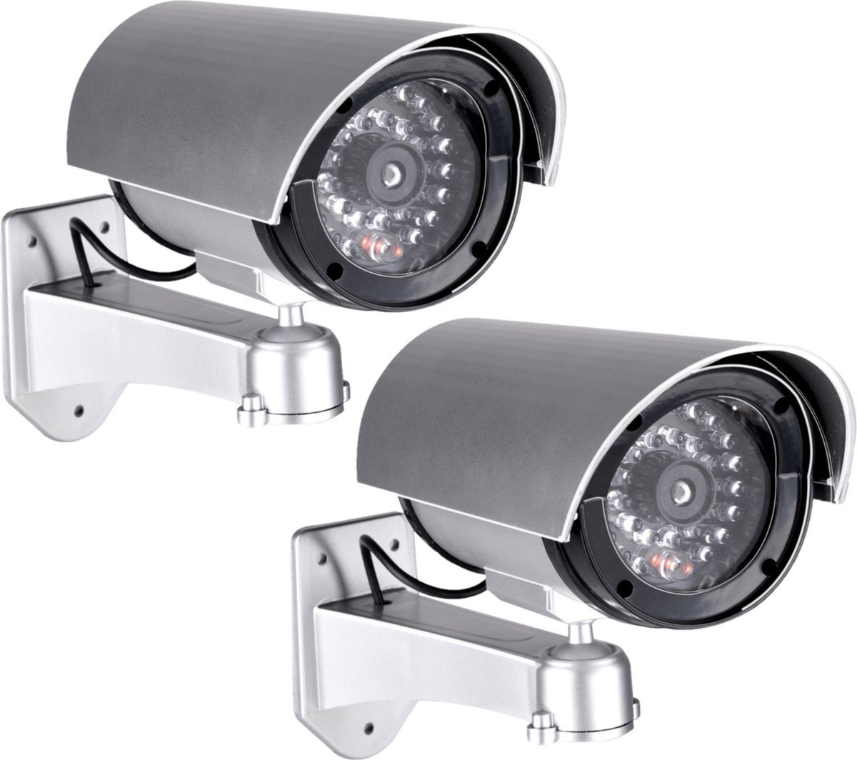 Grundig Pakket van 2x stuks dummy beveiligingscameras met LED 11 x 8 x 17 cm - Inbraakbeveiliging - voor binnen en buiten zilver