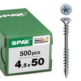 SPAX Renovatieschroef, 4,5 x 50 mm, 500 stuks, Fixeerschroefdraad, Verzonken kop, T-STAR plus T20, 4CUT, WIROX - 0541010450505