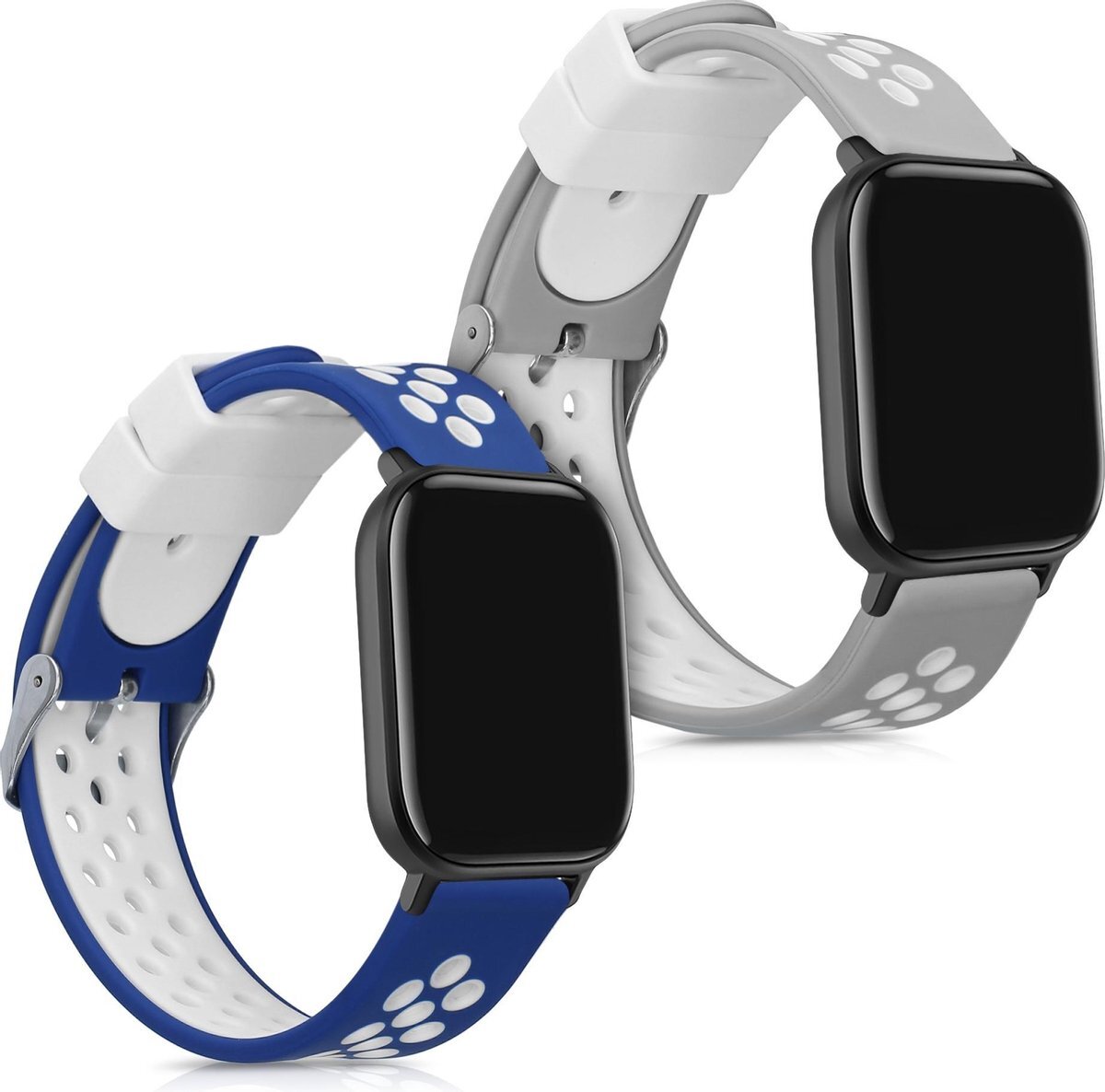 kwmobile 2x horlogeband voor Huami Amazfit GTS / GTS 2 / GTS 2e - siliconen band voor fitnesstracker - blauw / wit / grijs / wit