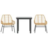 vidaXL 3-delige Tuinset Poly Rattan Glas Bruin