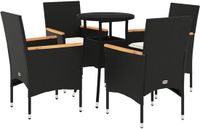 vidaXL 5-delige tuinset met kussens, zwart, van polyrotan en glas