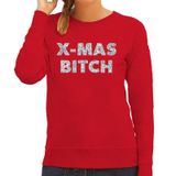 Bellatio Decorations Foute Kersttrui Christmas Bitch zilver glitter rood dames XL