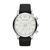 Emporio Armani horloge voor heren, chronograaf uurwerk en 46mm kastmaat met roestvrij staal, lederen of siliconen bandGebroken wit en zilvertintGebroken wit en zilvertint