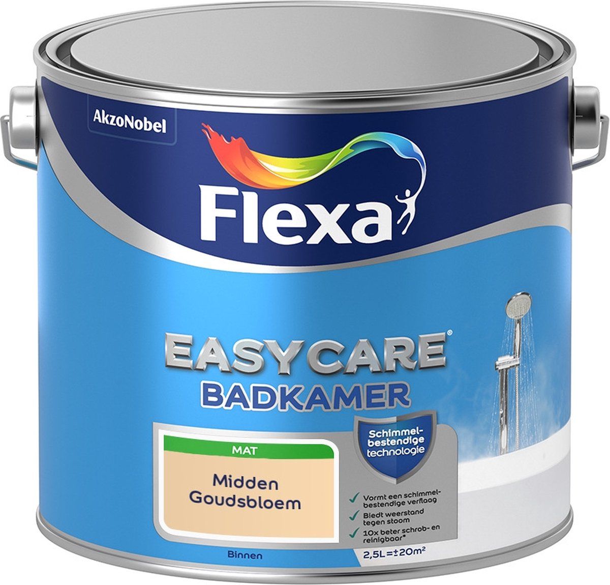 FLEXA Easycare Muurverf - Badkamer - Mat - Midden Goudsbloem - 2,5 liter