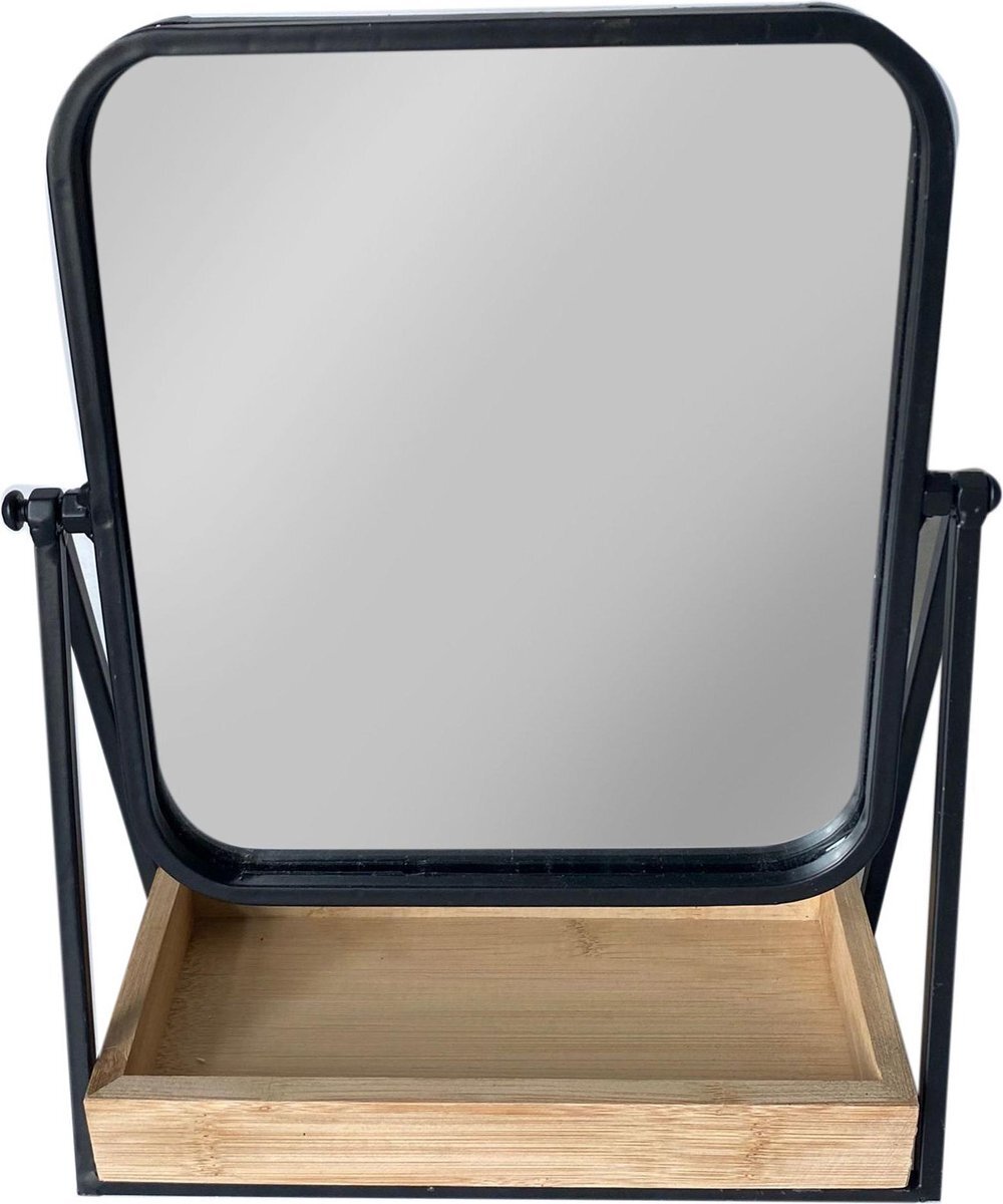 Items Make up spiegel vierkant dubbelzijdig metaal zwart 21 x 8 x 29 cm - Opmaken - Cosmeticaspiegels - Dubbelzijdige spiegels
