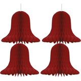 Merkloos / Sans marque Kerstklokken lampionnen - 4x - donkerrood - 20 x 20 cm - Kerstversiering - Papier