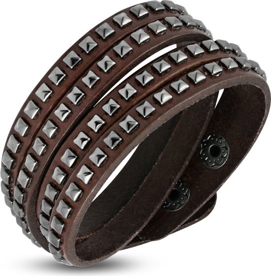 Amanto Armband Aiman - Heren - Leer - Studs - 16 mm - 43 cm